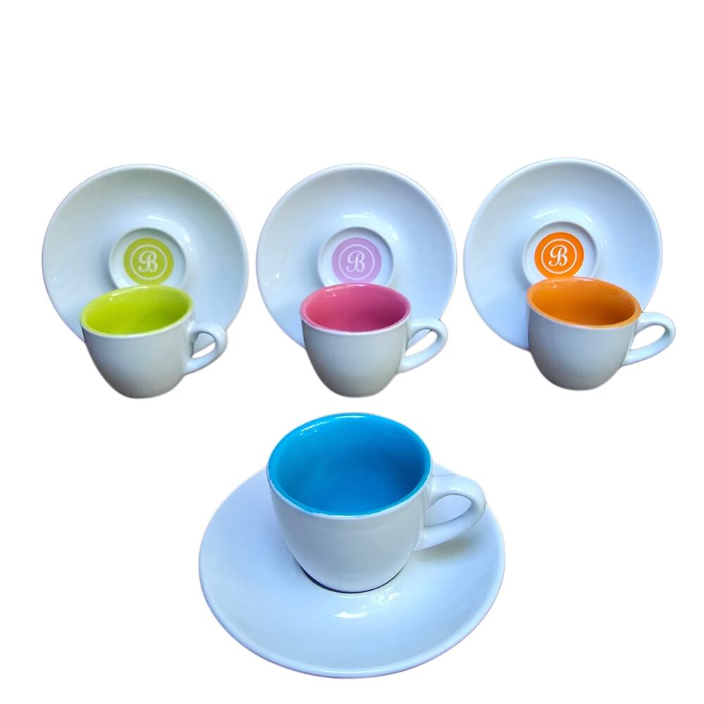 Mini Cups Saucers B Monogram Bright Colors Demitasse Cappuccino 8 Piece Espresso